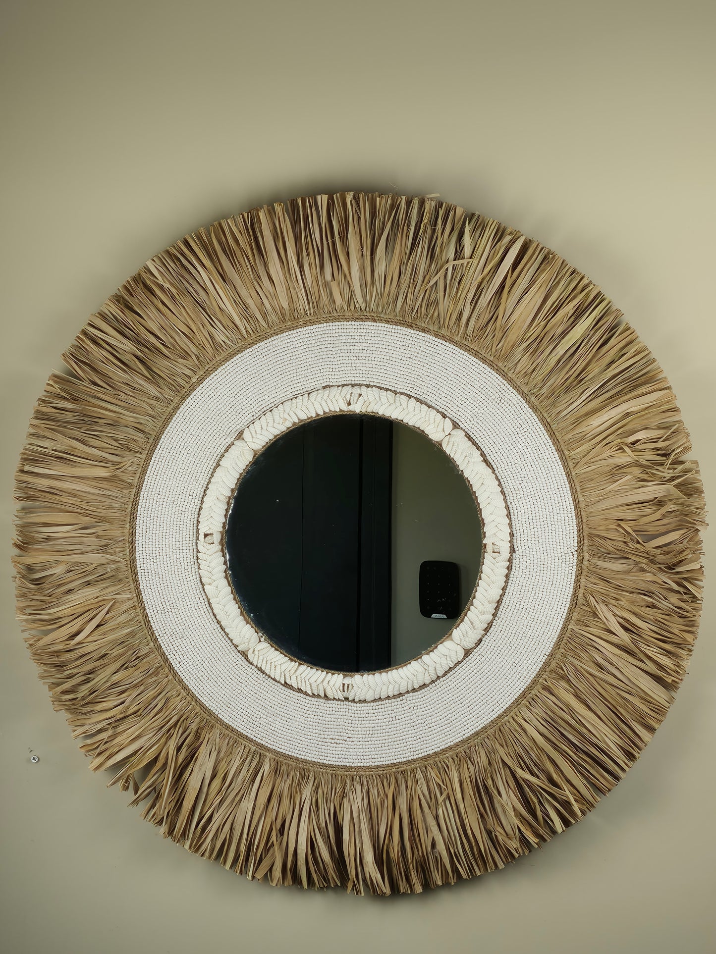 Raffia- en Kralen Wandspiegel - Marjolijn