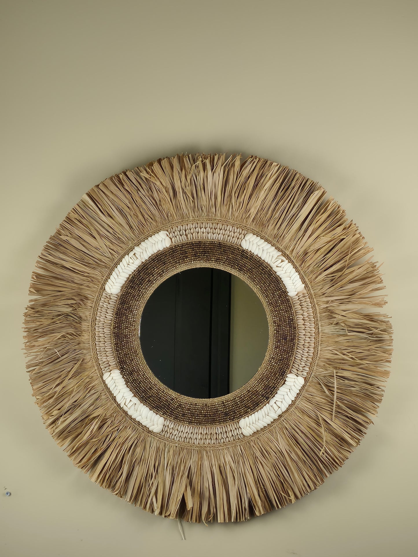 Raffia- en Kralen Wandspiegel - Manon