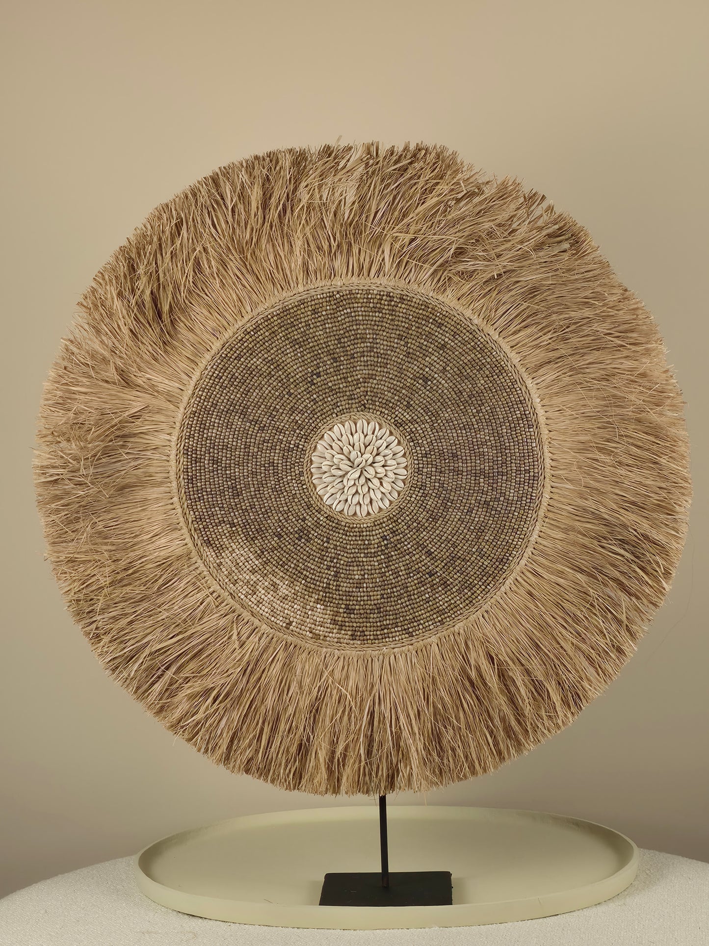 Raffia-en Kralen Decoratie op Standaard - Bronze