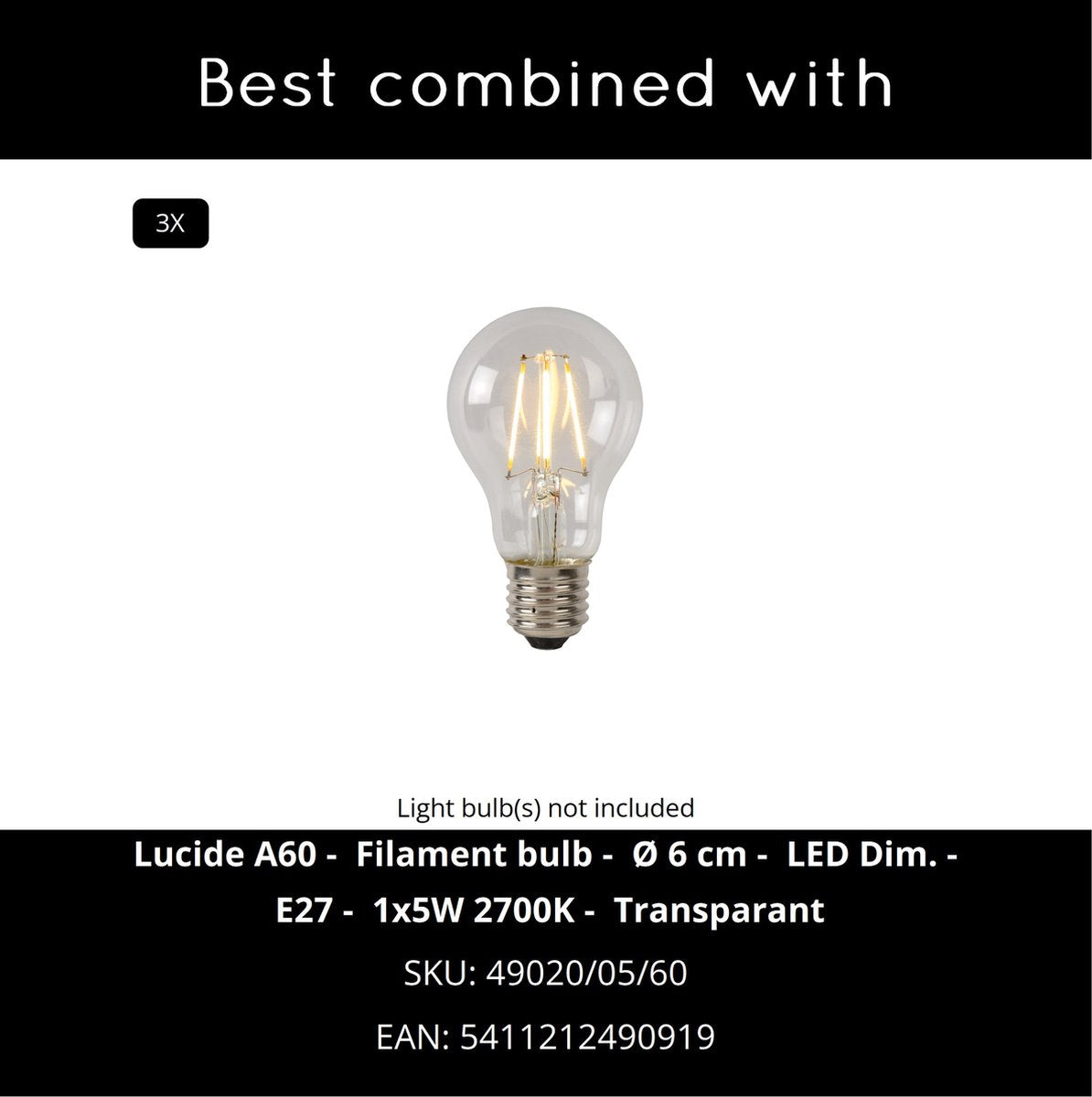 Lucide ERYN - Hanglamp - 3xE27 - Chroom