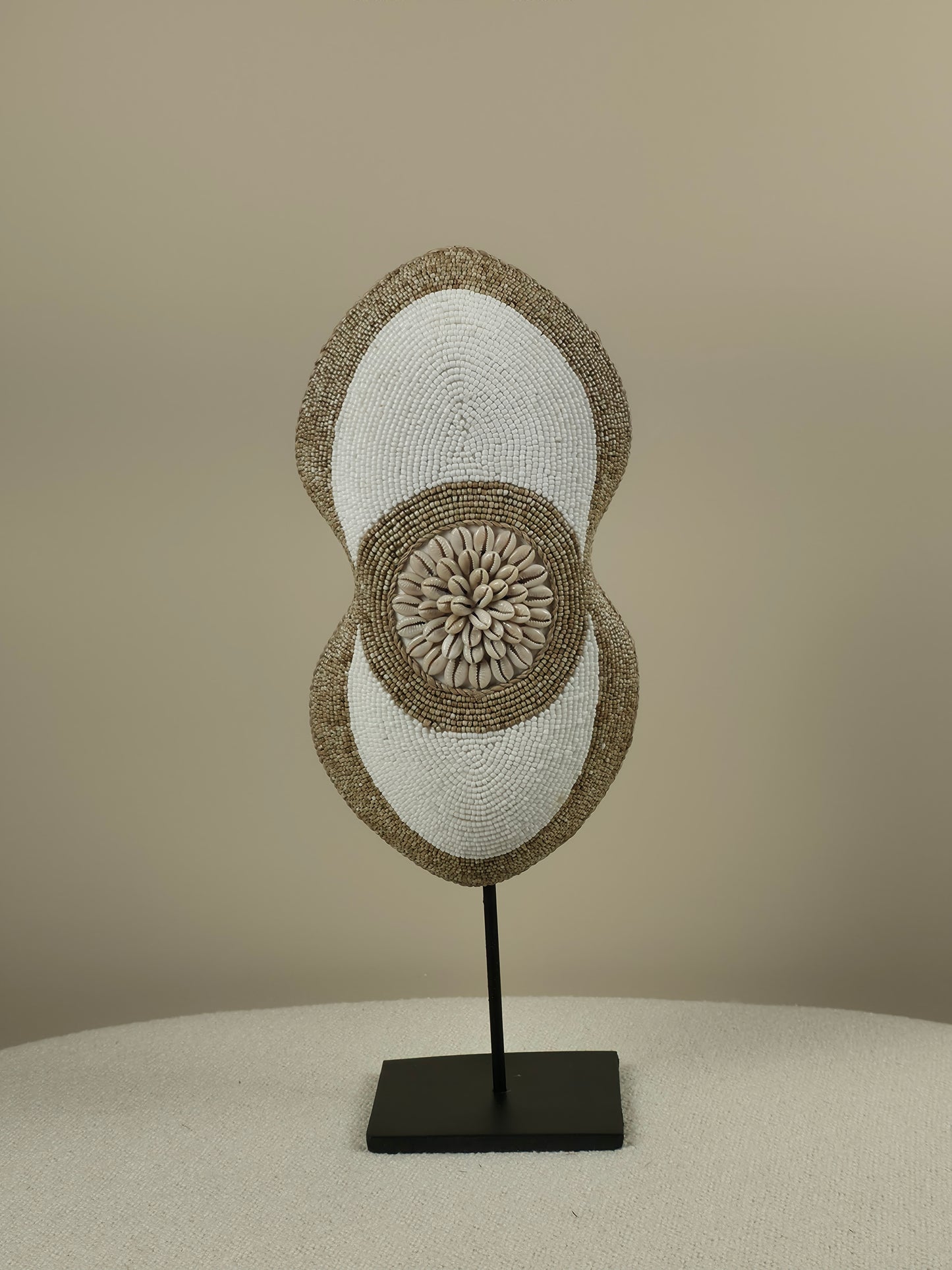 Beaded and Shell Decoration Oval on Stand - White