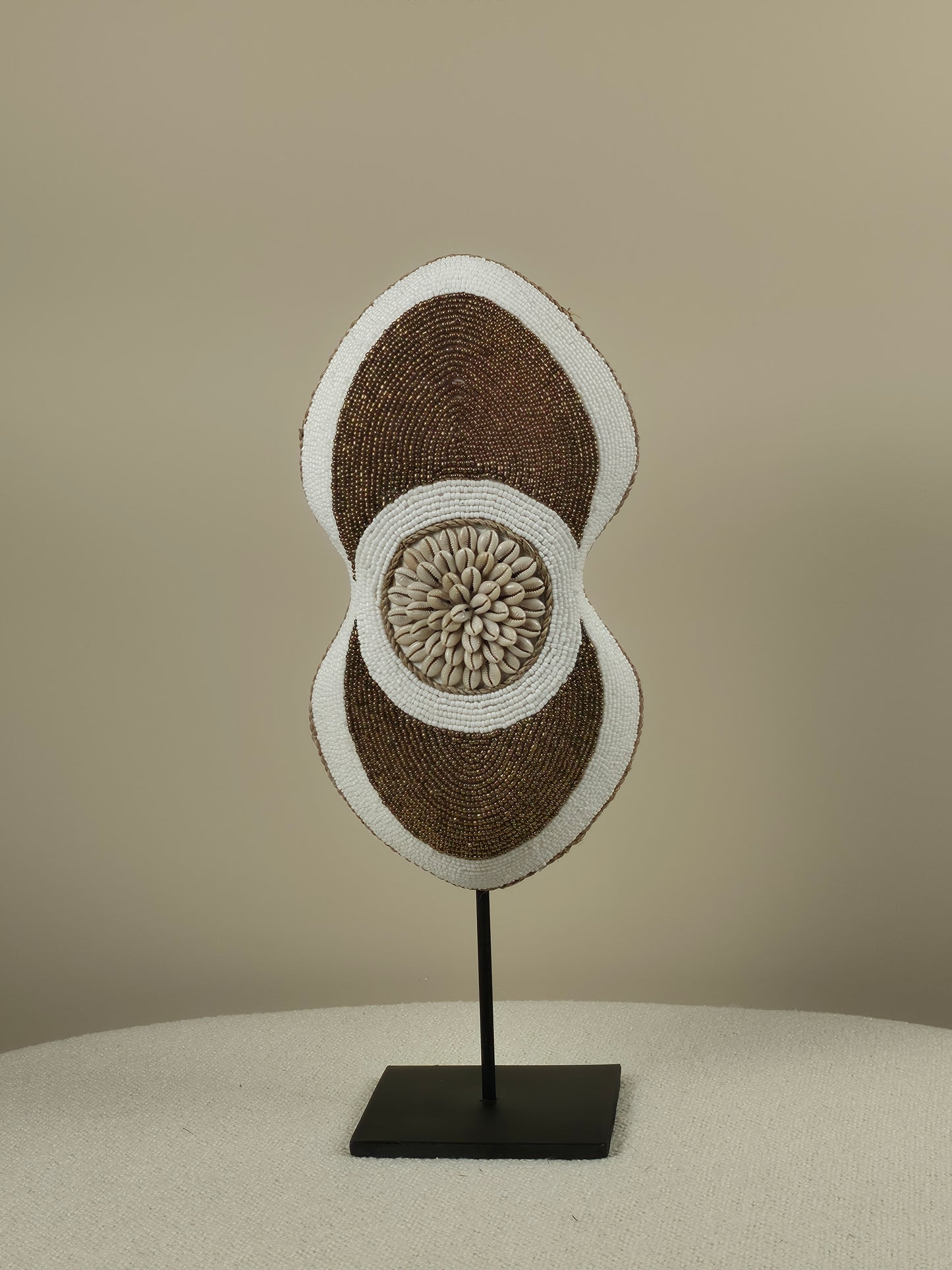 Oval Bead and Shell Decoration on Stand - Gold