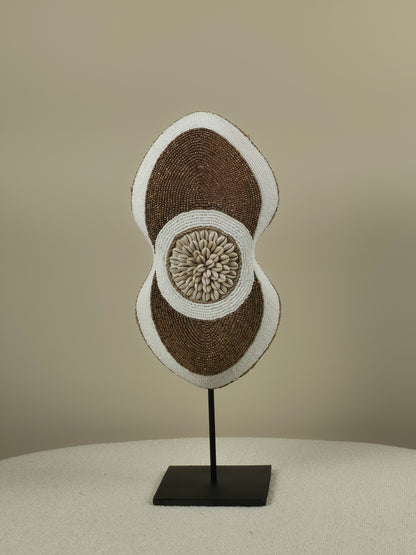 Oval Bead and Shell Decoration on Stand - Gold