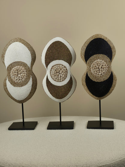 Beaded and Shell Decoration Oval on Stand - White