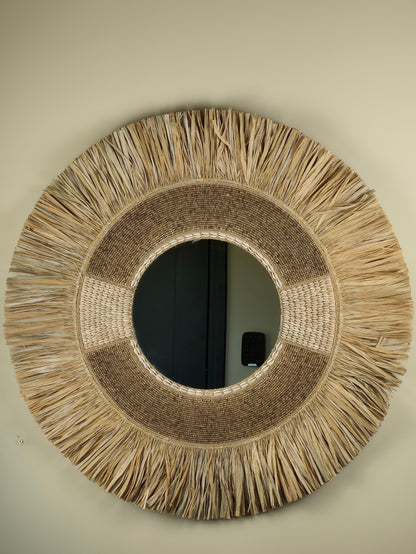 Raffia- en Kralen Wandspiegel - Bora