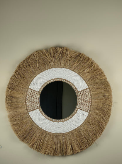 Raffia- en Kralen Wandspiegel - Melanie