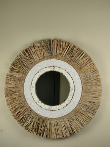 Raffia- en Kralen Wandspiegel - Marjolijn