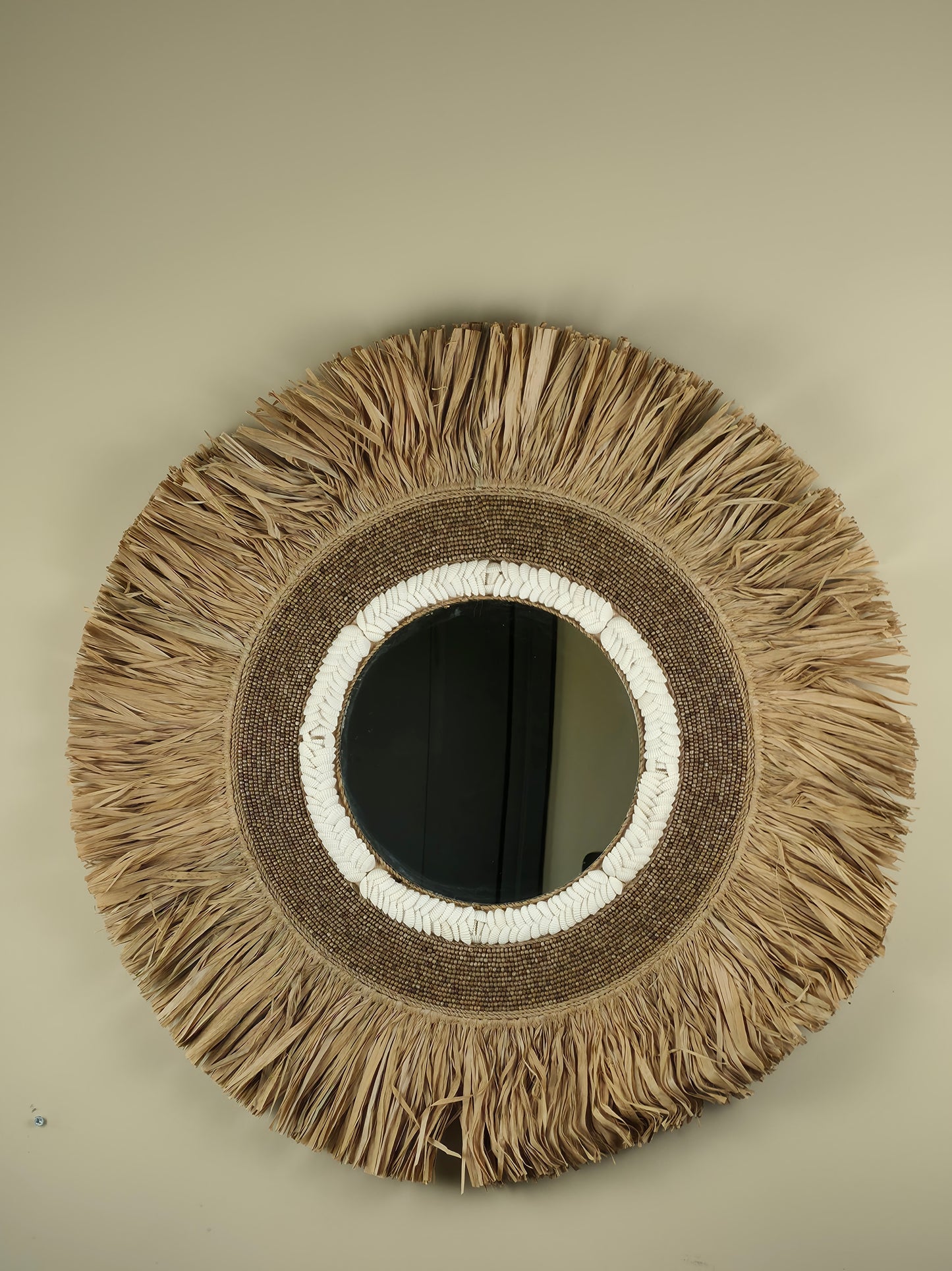 Raffia- en Kralen Wandspiegel - Monique