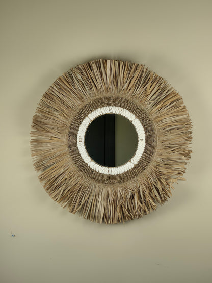 Raffia- en Kralen Wandspiegel - Monique