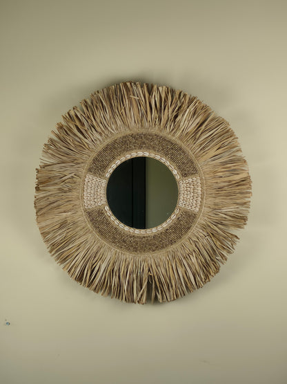 Raffia- en Kralen Wandspiegel - Bora