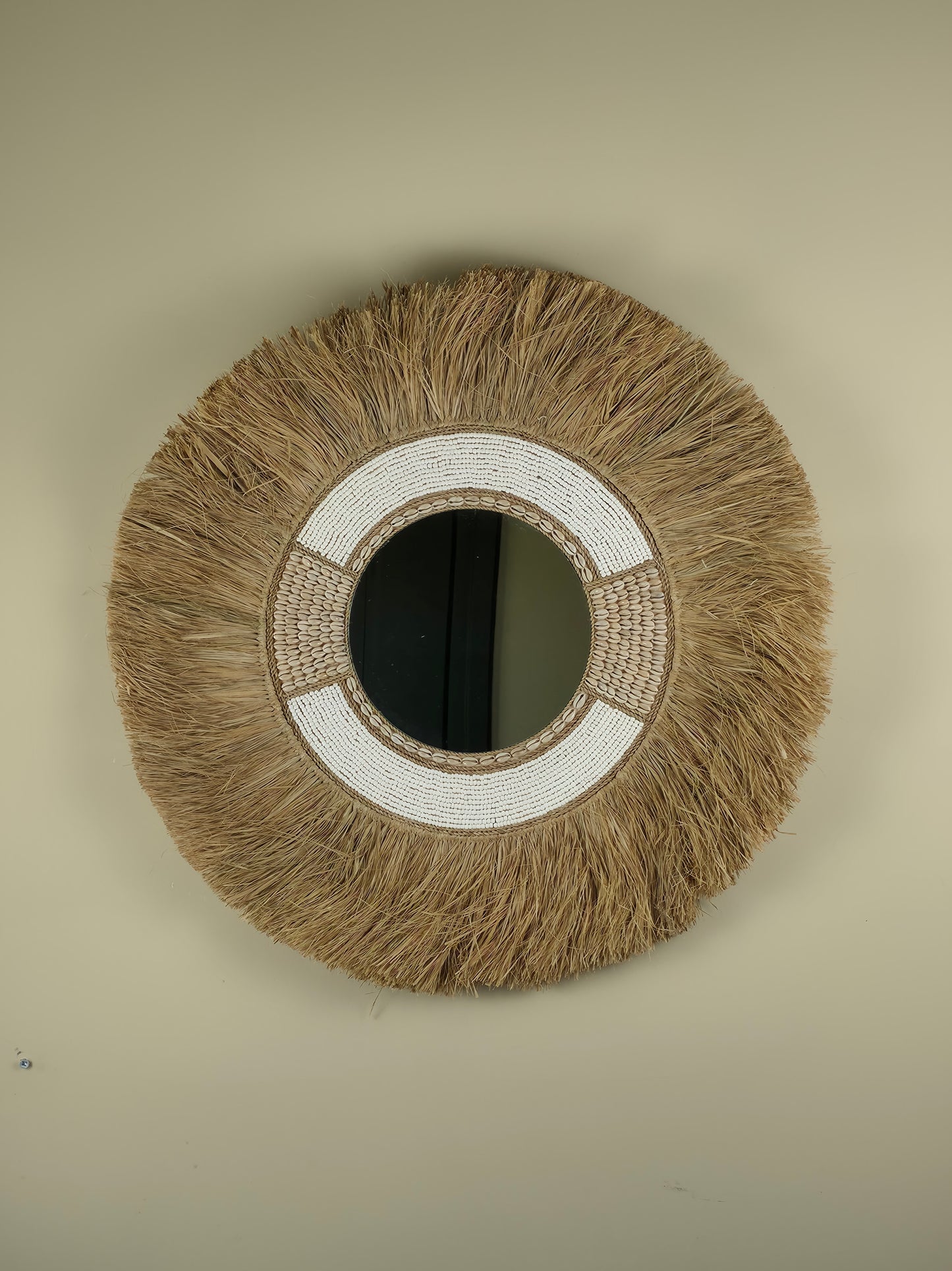 Raffia- en Kralen Wandspiegel - Melanie