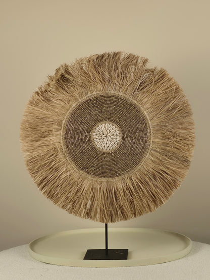 Raffia-en Kralen Decoratie op Standaard - Bronze